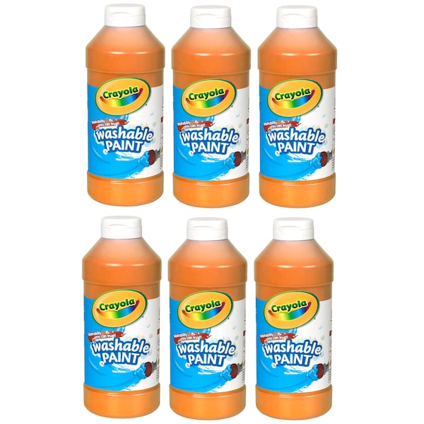 Washable Paint, Orange, 16 oz. Bottles, PK6